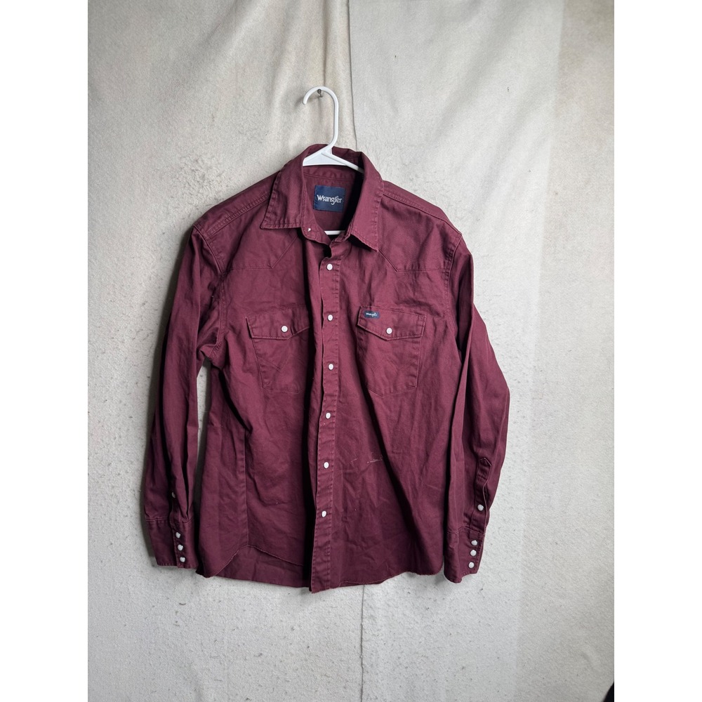 Wrangler Mens Western Snap Shirt Burgundy Maroon Cotton Twill WTMH98103 L